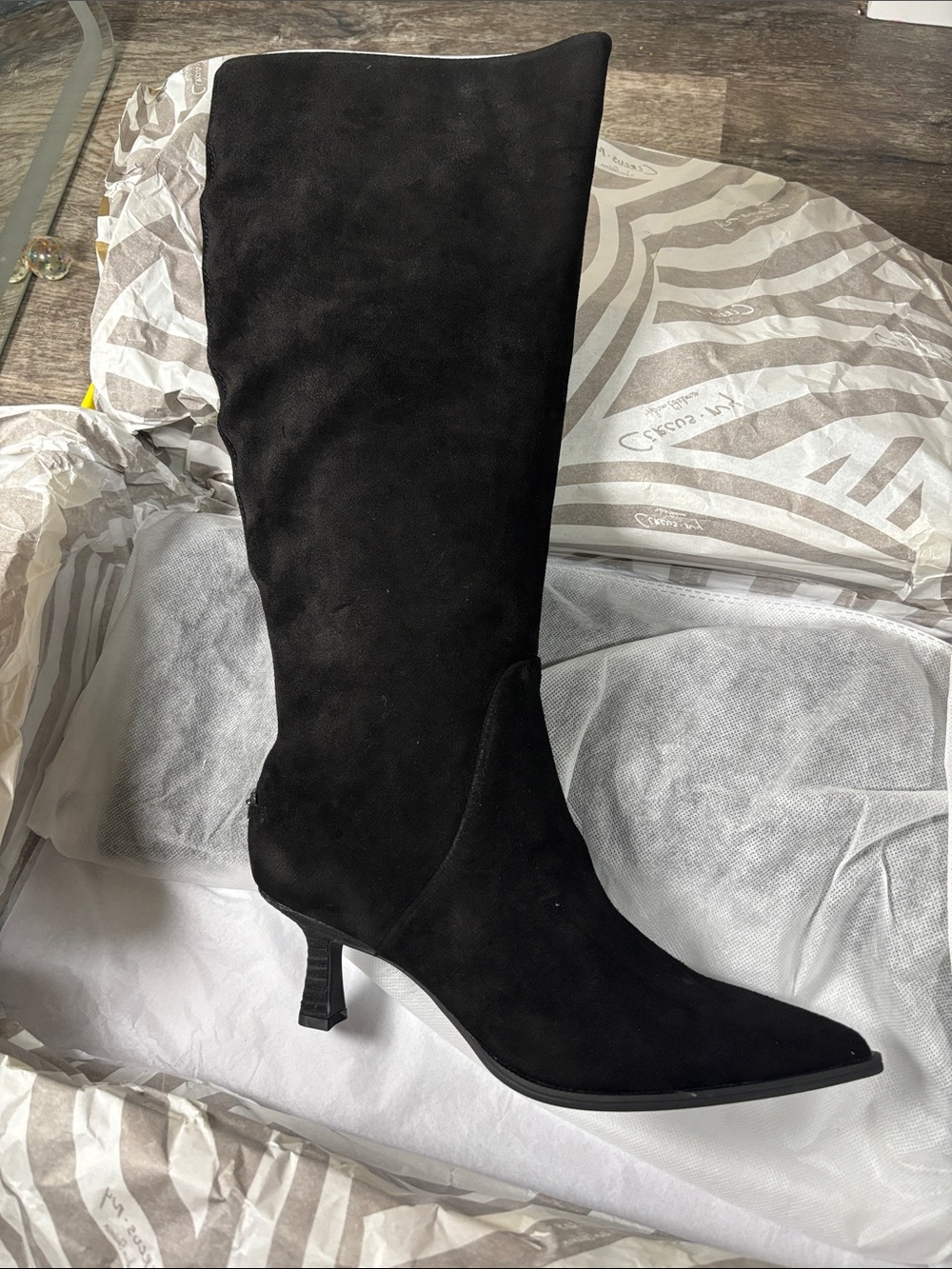 Circus by Sam Edelman Black Knee-High Suede Zip Boot